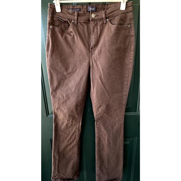 NYDJ Walnut Brown Billie Mini Boot Sz 10 5P Jeans LiftxTuck Slimming Smoothing - Picture 1 of 7